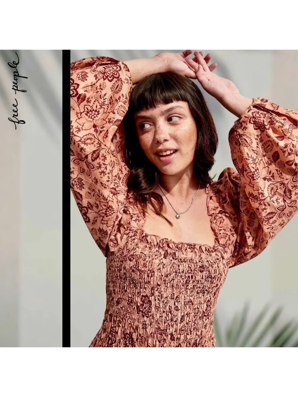 FREE PEOPLE Smock it to Me Puff-Sleeve On/Off Shoulder Smocked MiniDress/Lg NWT